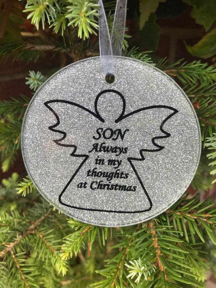 Son Glass Angel Silver Christmas Bauble