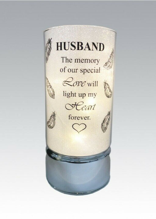 Husband - Memorial Light Up Tube - Thoughts Of You Feather Heart Verse Memory Remembrance