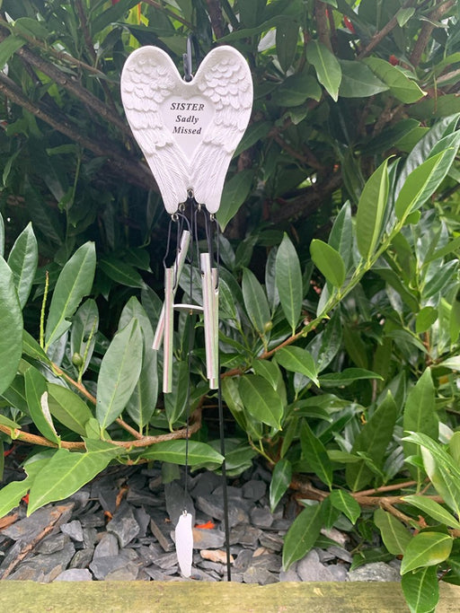 Sister White & Silver Angel Wings Feather Memorial Wind Chime