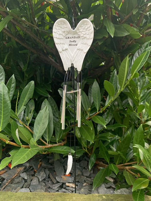 Grandad White & Silver Angel Wings Feather Memorial Wind Chime