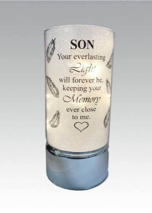 Son - Memorial Light Up Tube - Thoughts Of You Feather Heart Verse Memory Remembrance