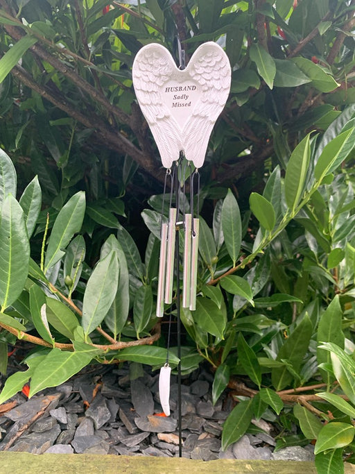 Husband White & Silver Angel Wings Feather Memorial Wind Chime