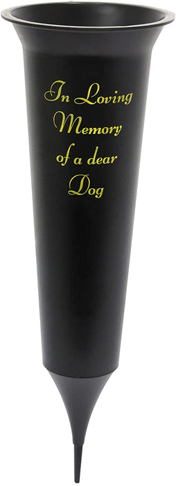 Pet Dog - Memorial Plastic Black Flower Vase Grave Crem Spike Vase Pot Remembrance Tribute