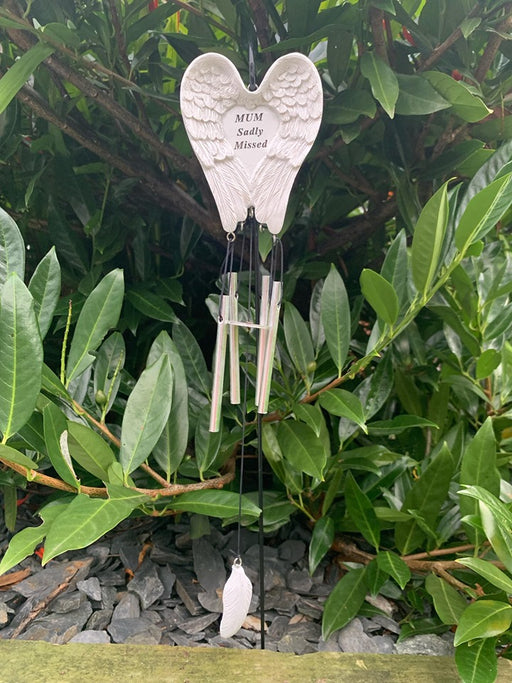 Mum White & Silver Angel Wings Feather Memorial Wind Chime