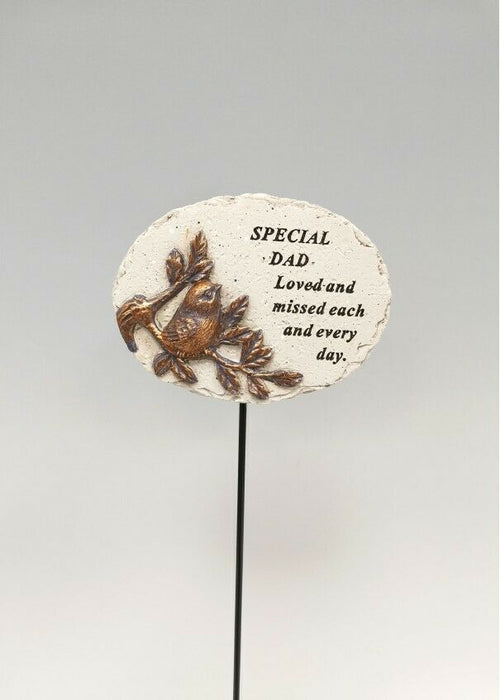 Dad - Memorial Bronze 3D Bird Stick Stake Pick Plaque Tribute Graveside Ornament