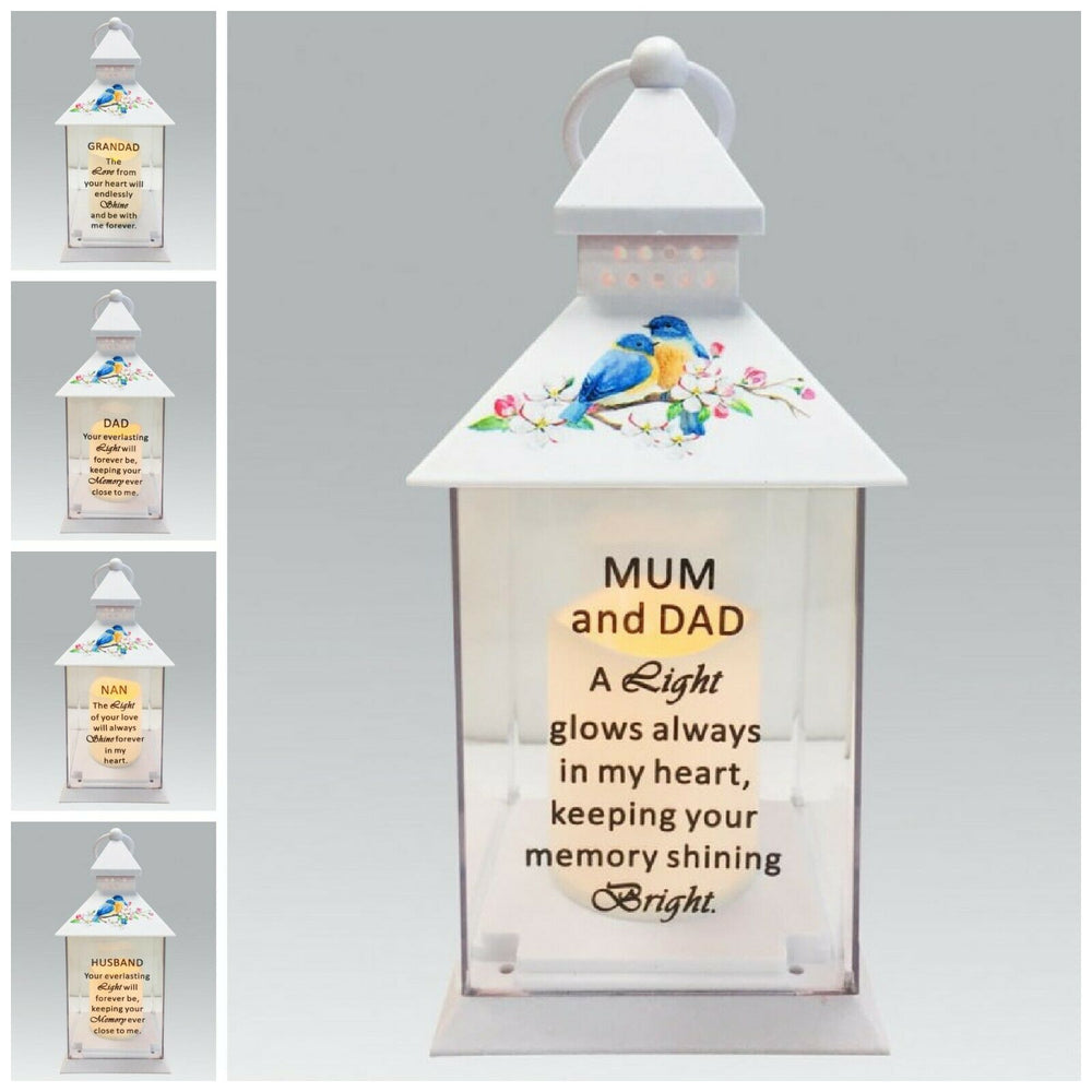 Memorial Light Up Lantern -  Bird Floral Candle Graveside Memory Remembrance