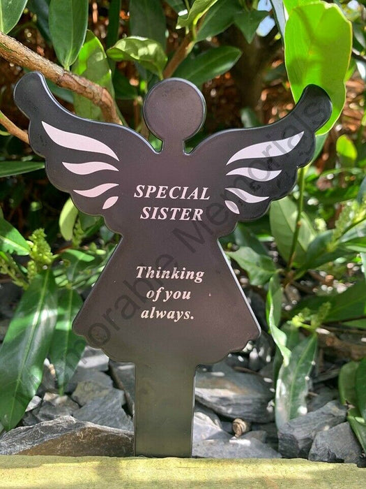 Black & White Plastic Memorial Angel Cherub Stake Graveside Spike Crematorium