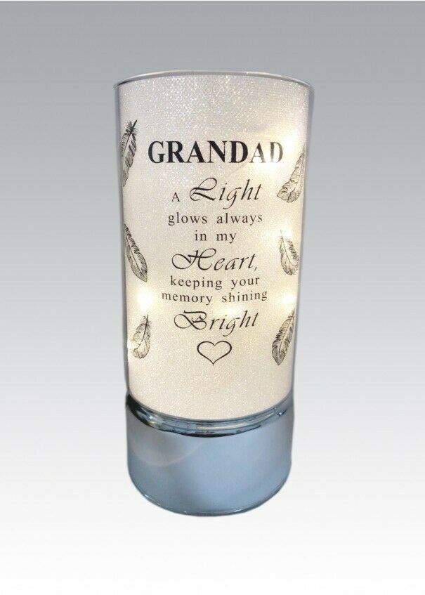Grandad - Memorial Light Up Tube - Thoughts Of You Feather Heart Verse Memory Remembrance