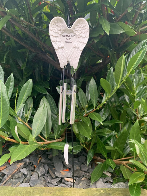 Mum and Dad White & Silver Angel Wings Feather Memorial Wind Chime