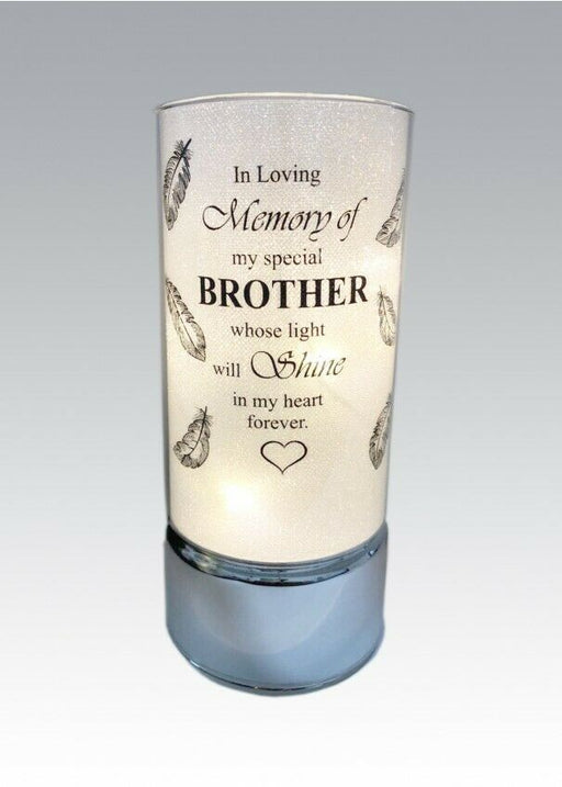 Brother - Memorial Light Up Tube - Thoughts Of You Feather Heart Verse Memory Remembrance