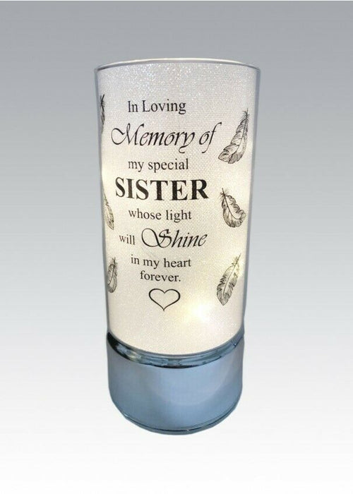 Sister - Memorial Light Up Tube - Thoughts Of You Feather Heart Verse Memory Remembrance