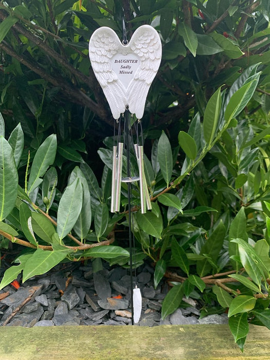 Daughter White & Silver Angel Wings Feather Memorial Wind Chime