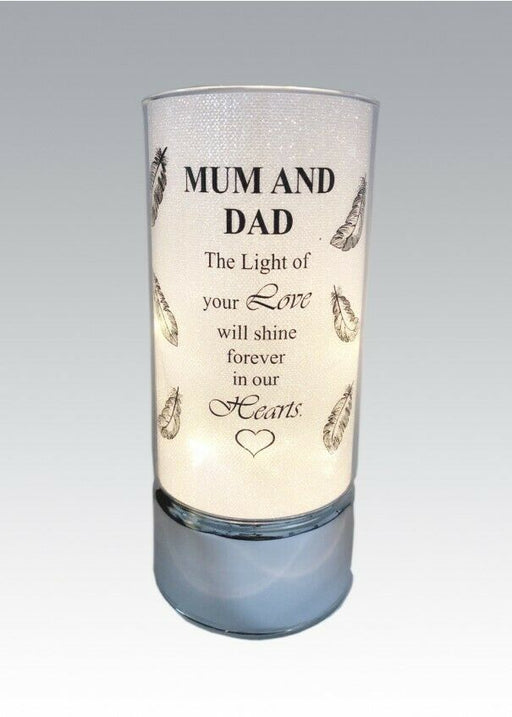 Mum & Dad - Memorial Light Up Tube - Thoughts Of You Feather Heart Verse Memory Remembrance