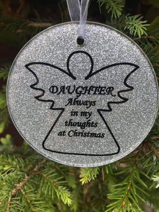 Daughter Glass Angel Silver Christmas Bauble