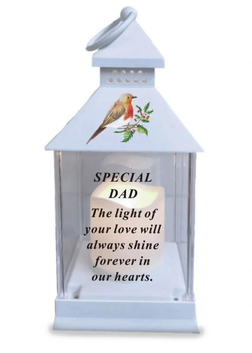 Dad - Memorial Light Up Christmas Lantern - Robin Candle Graveside Memory Remembrance