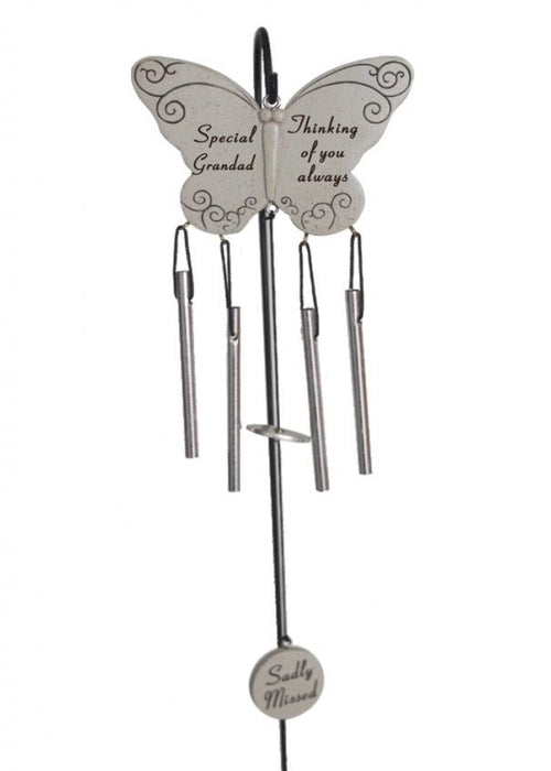 Grandad - Butterfly Memorial Wind Chime Tribute Plaque Ornament Graveside Remembrance