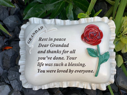 Grandad - Large Red Rose Memorial Pillow Tribute Graveside Ornament Tribute Plaque Garden