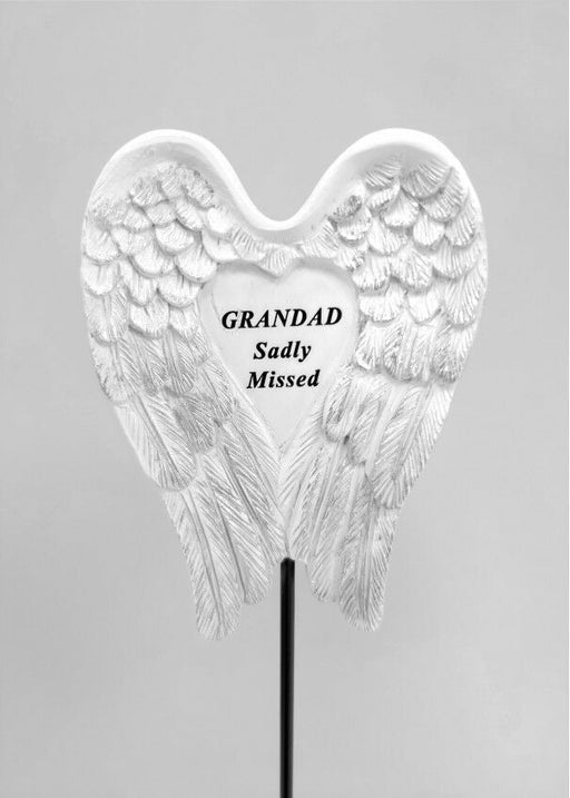 Grandad White & Silver Angel Wings Stick - Memorial Tribute Spike