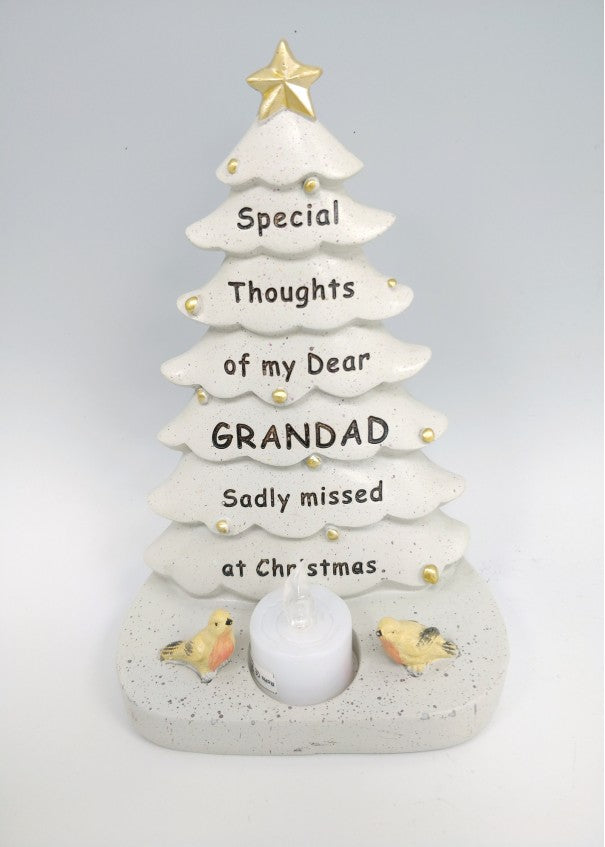 Grandad - Christmas Memorial Tree Plaque Robin Decoration Xmas Tribute Tea Light Graveside