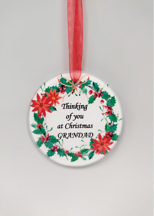 Grandad - Memorial Glass Wreath Bauble Christmas Tree Plaque Decoration Xmas