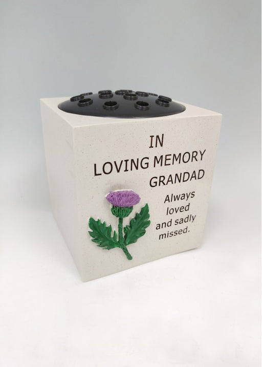 Grandad - Thistle Square Memorial Flower Vase Rose Bowl Grave Pot Plaque Tribute Ornament