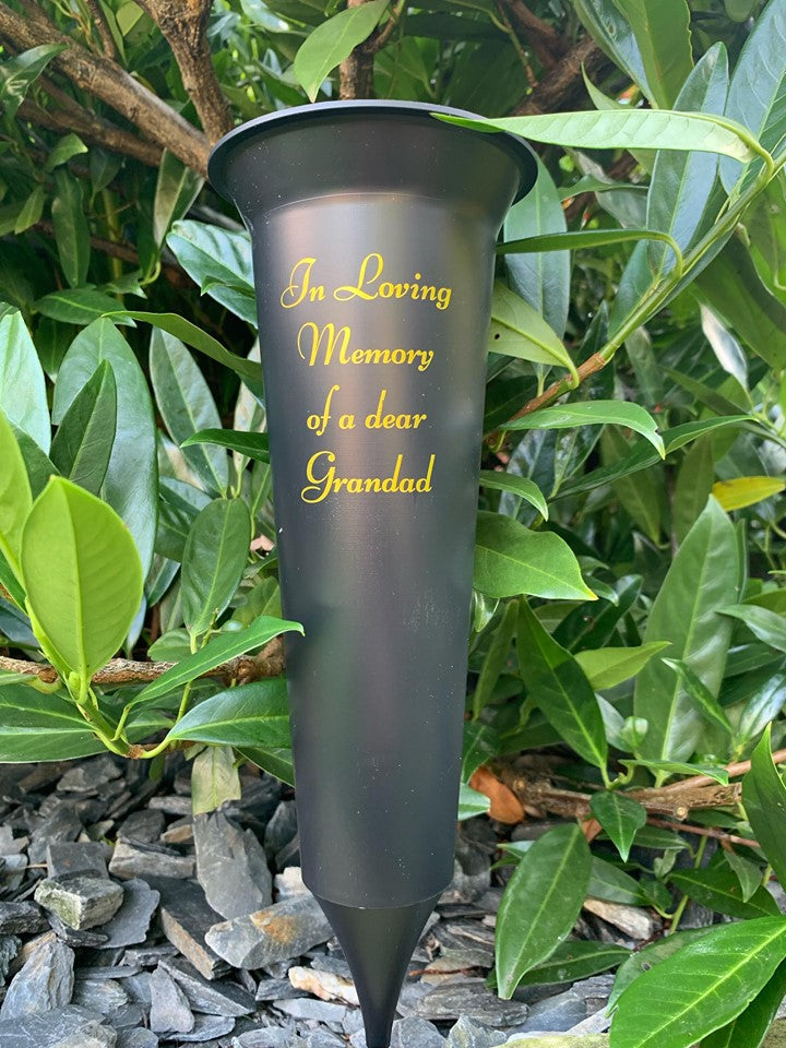 Grandad - Memorial Plastic Black Flower Vase Grave Crem Spike Vase Pot Remembrance Tribute