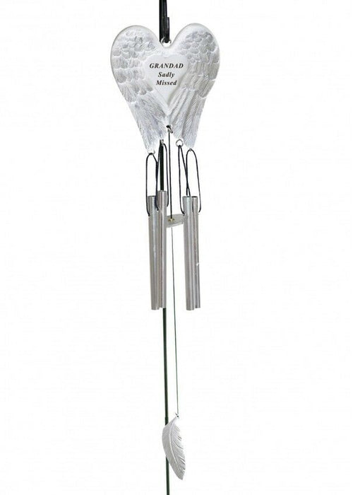 Grandad White & Silver Angel Wings Feather Memorial Wind Chime