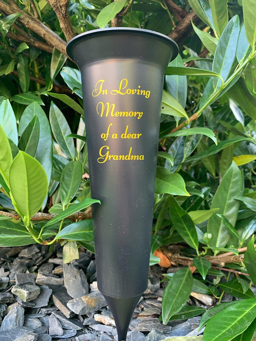 Grandma - Memorial Plastic Black Flower Vase Grave Crem Spike Vase Pot Remembrance Tribute