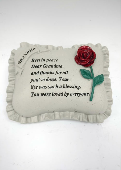 Grandma - Large Red Rose Memorial Pillow Tribute Graveside Ornament Tribute Plaque Garden