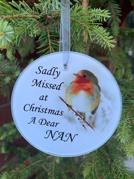 Nan - Memorial Glass Robin Christmas Bauble - Tree Decoration Xmas