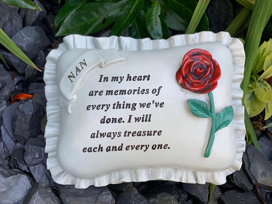 Nan - Large Red Rose Memorial Pillow Tribute Graveside Ornament Tribute Plaque Garden