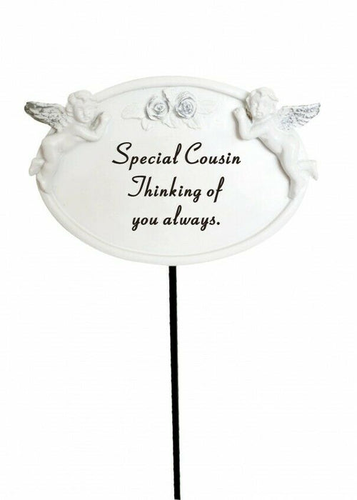 White & Silver Twin Cherub Memorial Stick Remembrance Plaque Tribute Spike Stake