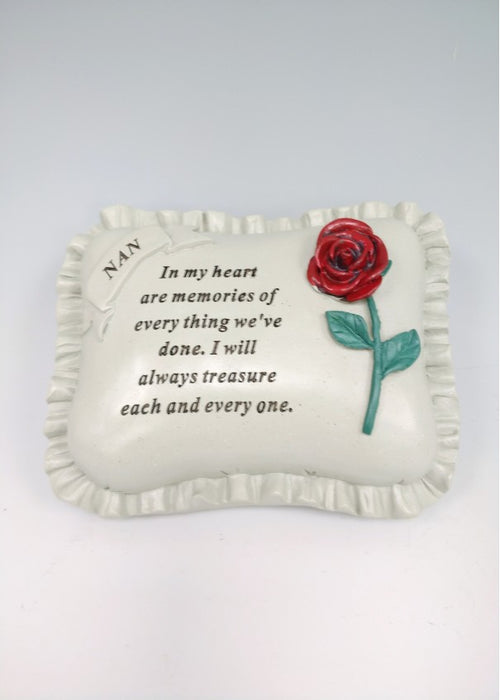 Nan - Large Red Rose Memorial Pillow Tribute Graveside Ornament Tribute Plaque Garden