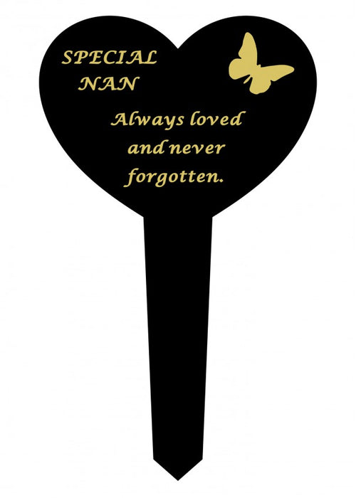 Nan Black & Gold Plastic Heart Stake