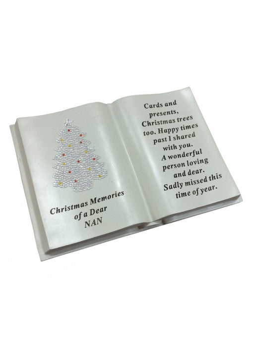 Nan - Memorial Diamante Christmas Tree Book Plaque Decoration Xmas Tribute Graveside