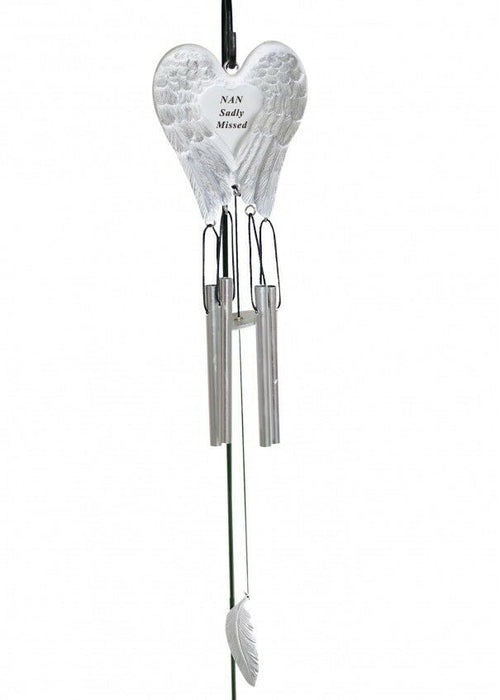 Nan White & Silver Angel Wings Feather Memorial Wind Chime