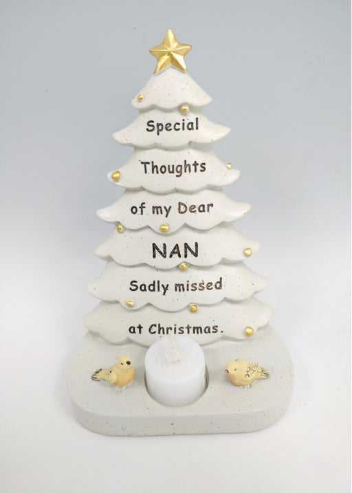 Nan - Christmas Memorial Tree Plaque Robin Decoration Xmas Tribute Tea Light Graveside