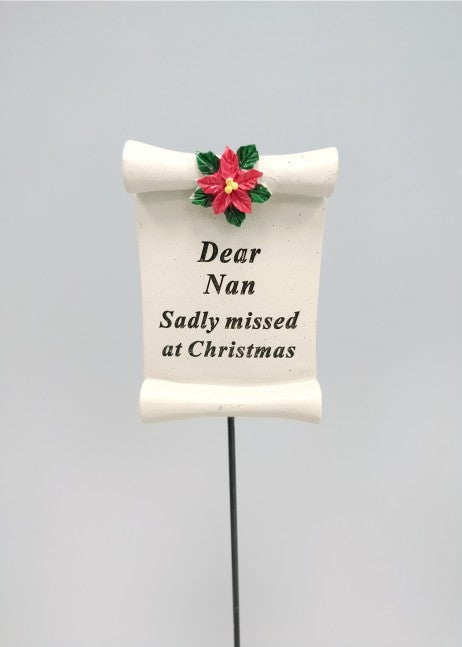 Nan Christmas Scroll Memorial Stick - Xmas Tribute Stake