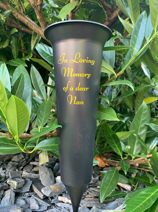 Nan - Memorial Plastic Black Flower Vase Grave Crem Spike Vase Pot Remembrance Tribute