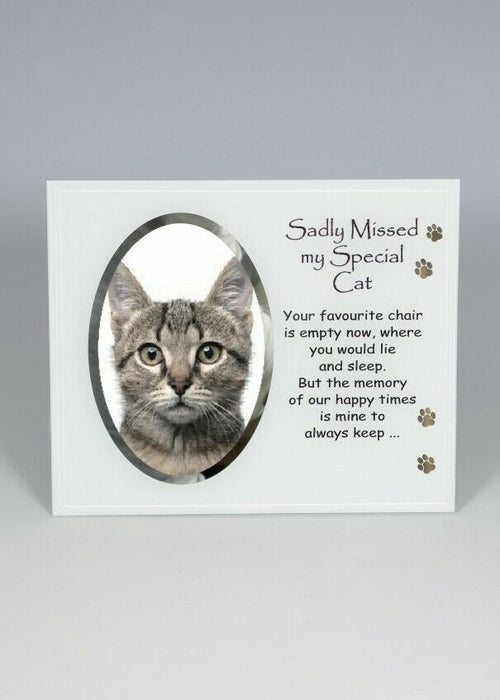 Pet Cat Glass Memorial Photo Picture Frame - Tribute Plaque Remembrance