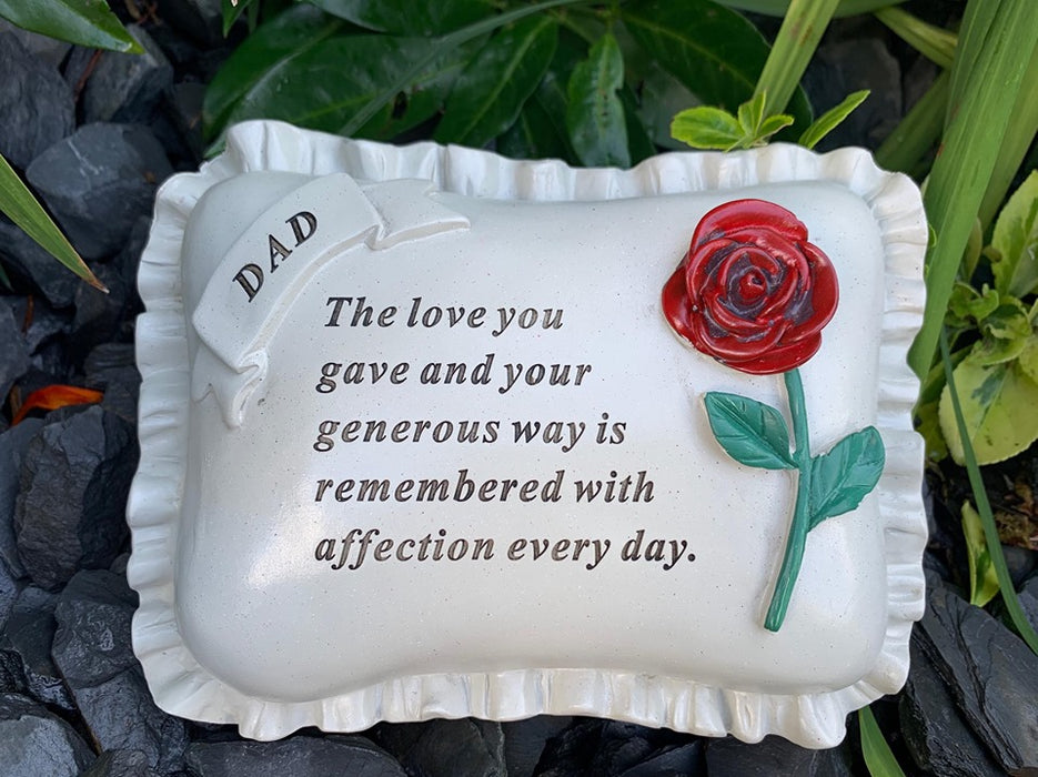 Dad - Large Red Rose Memorial Pillow Tribute Graveside Ornament Tribute Plaque Garden