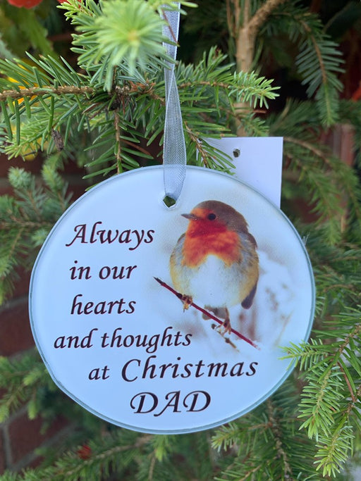 Dad - Memorial Glass Robin Christmas Bauble - Tree Decoration Xmas