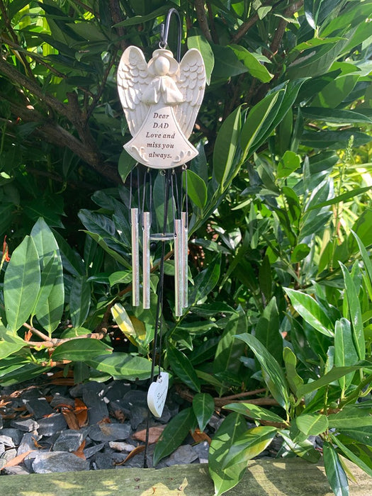 Dad - Angel Shaped Memorial Wind Chime Tribute Plaque Ornament Graveside Remembrance