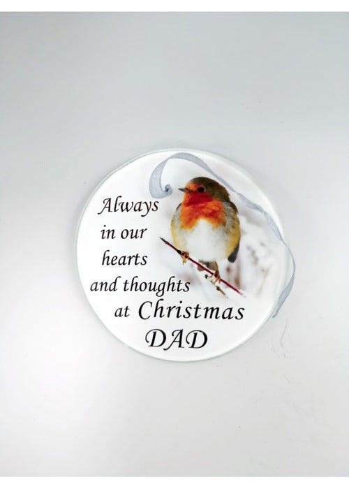 Dad - Memorial Glass Robin Christmas Bauble - Tree Decoration Xmas