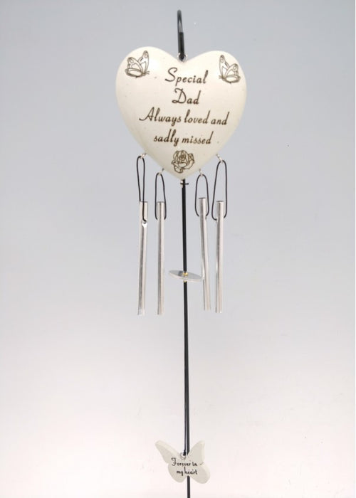 Dad - Heart Memorial Wind Chime Tribute Plaque Ornament Butterfly Flower Graveside