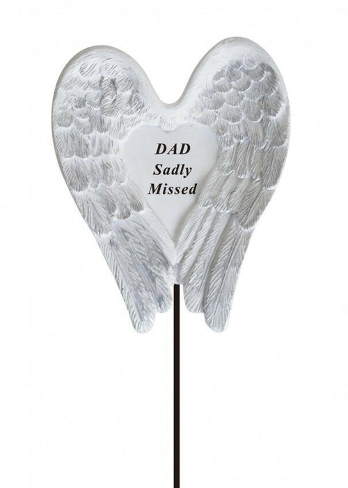 Dad White & Silver Angel Wings Stick - Memorial Tribute Spike