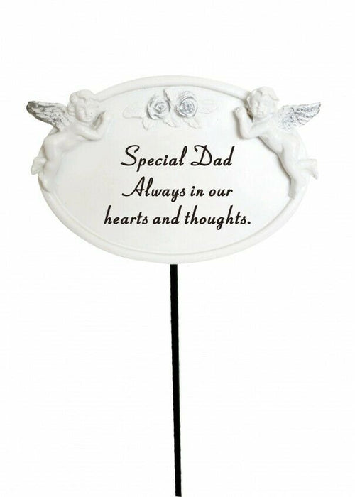 White & Silver Twin Cherub Memorial Stick Remembrance Plaque Tribute Spike Stake