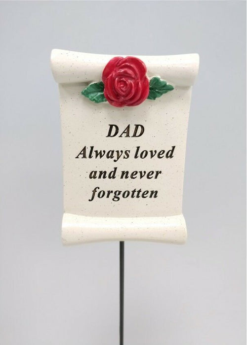 Dad Red Rose Scroll Stick - Memorial Tribute Spike