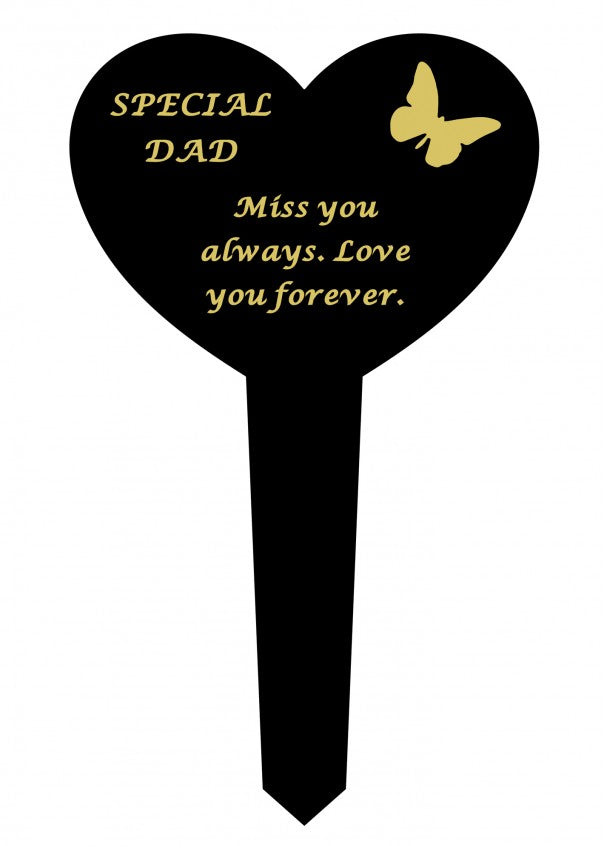 Dad Black & Gold Plastic Heart Stake