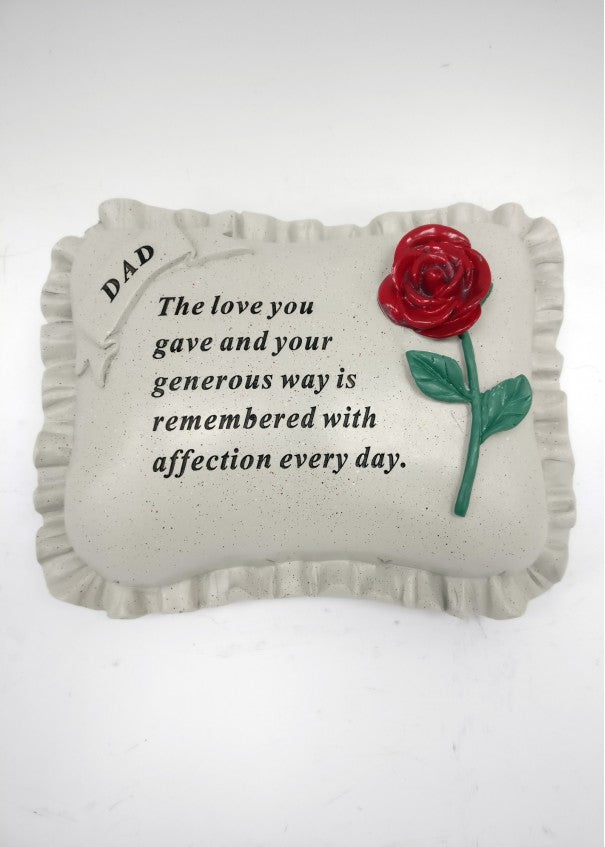 Dad - Large Red Rose Memorial Pillow Tribute Graveside Ornament Tribute Plaque Garden